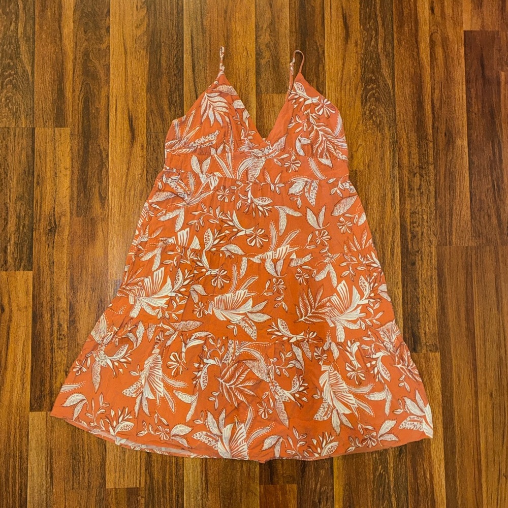 Wild Fable Orange Tropical Floral Tiered Mini Dress V-Neck Plus Size 2X